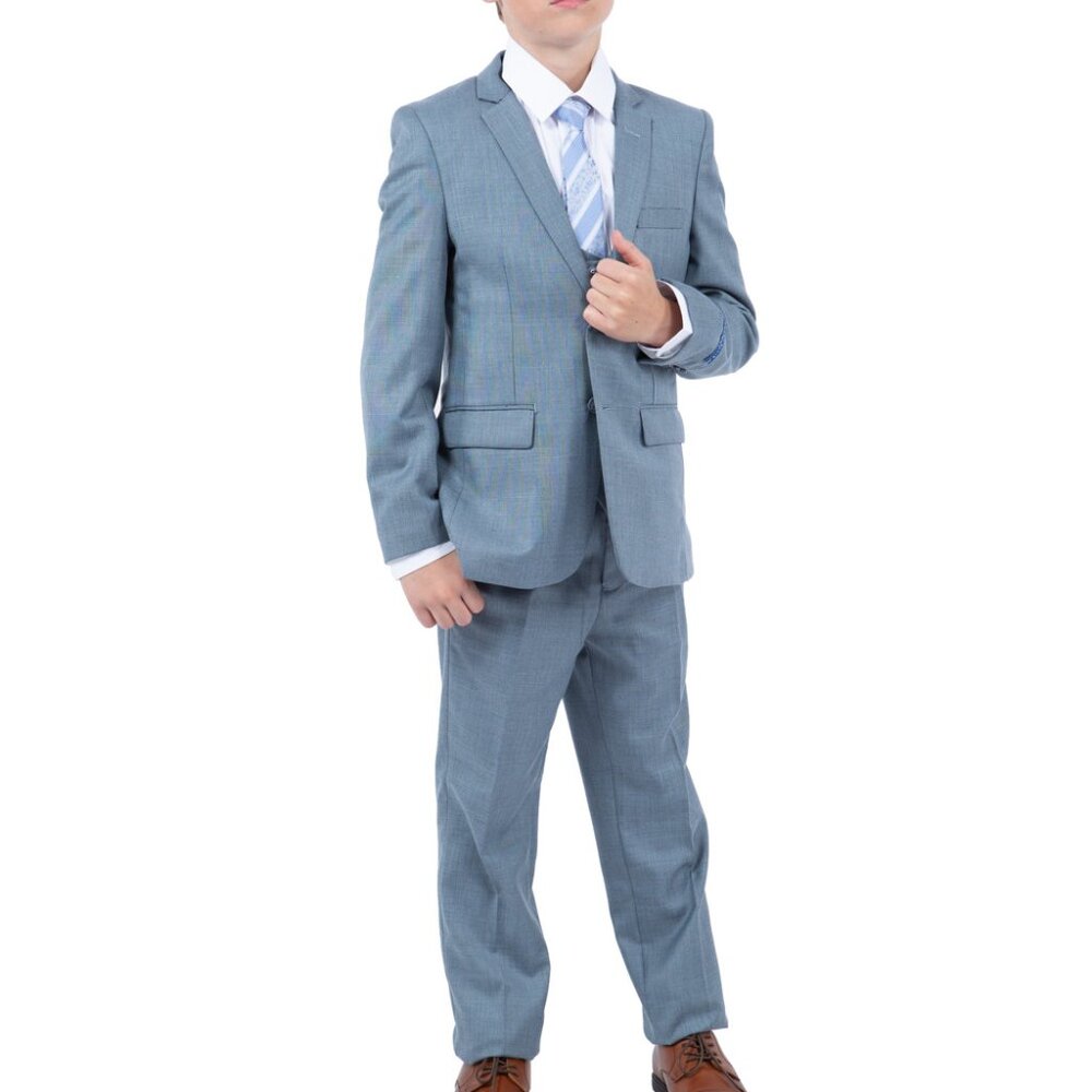 Slate Blue Sharkskin 5 Pc Perry Ellis Boy Suit